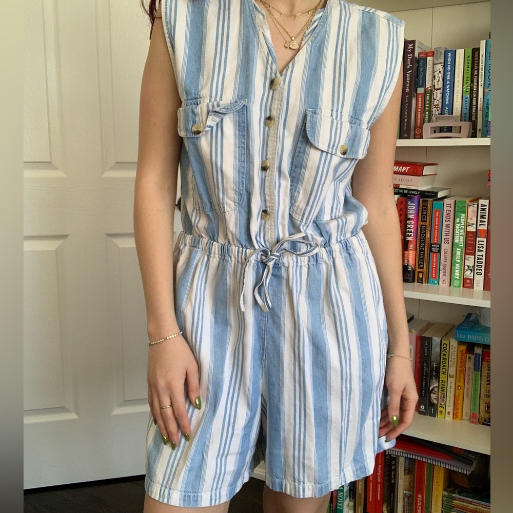 Vintage jumpsuit blue and white stripes